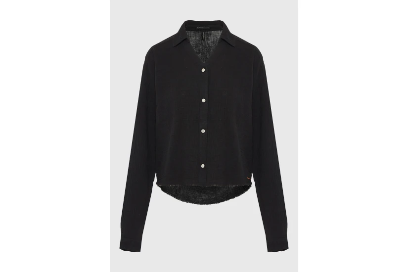 Funky Buddha Cotton Γυναικείο Μακρυμάνικο Πουκάμισο Μαύρο