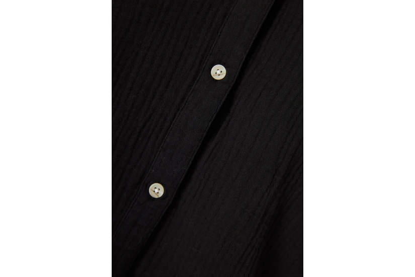 Funky Buddha Cotton Γυναικείο Μακρυμάνικο Πουκάμισο Μαύρο