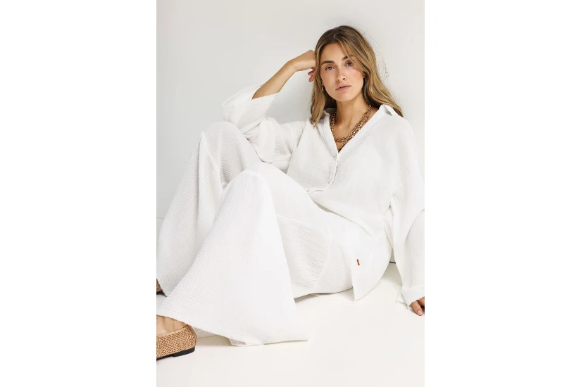 Funky Buddha Cotton Γυναικείο Μακρυμάνικο Πουκάμισο Λευκό