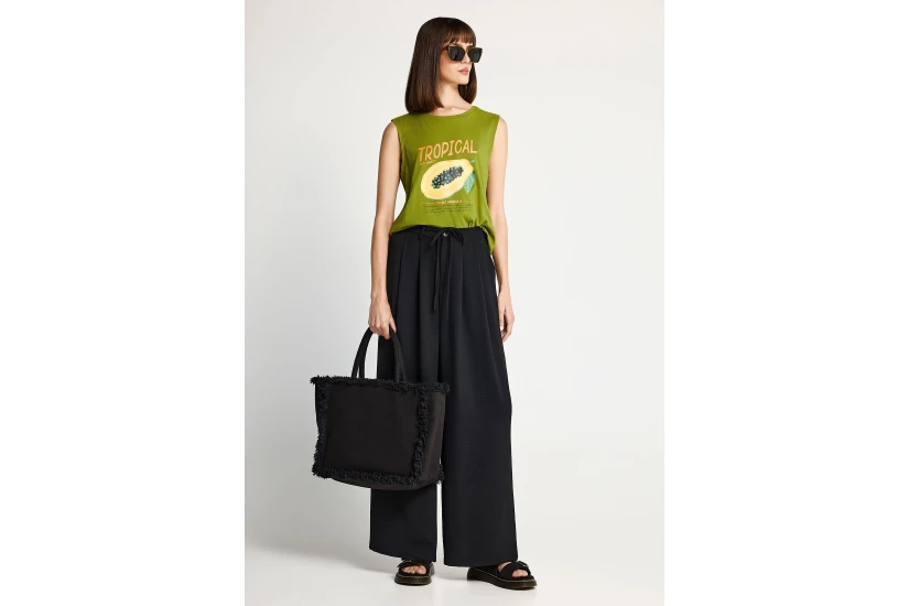 Funky Buddha Relaxed Fit Γυναικεία Παντελόνα Μαύρη