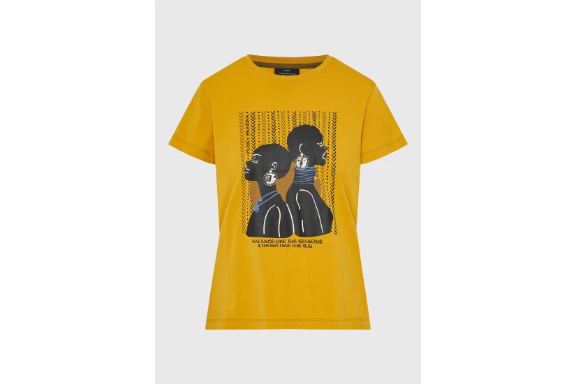 Funky Buddha Graphic Print Γυναικείο Κοντομάνικο T-Shirt Μουσταρδί