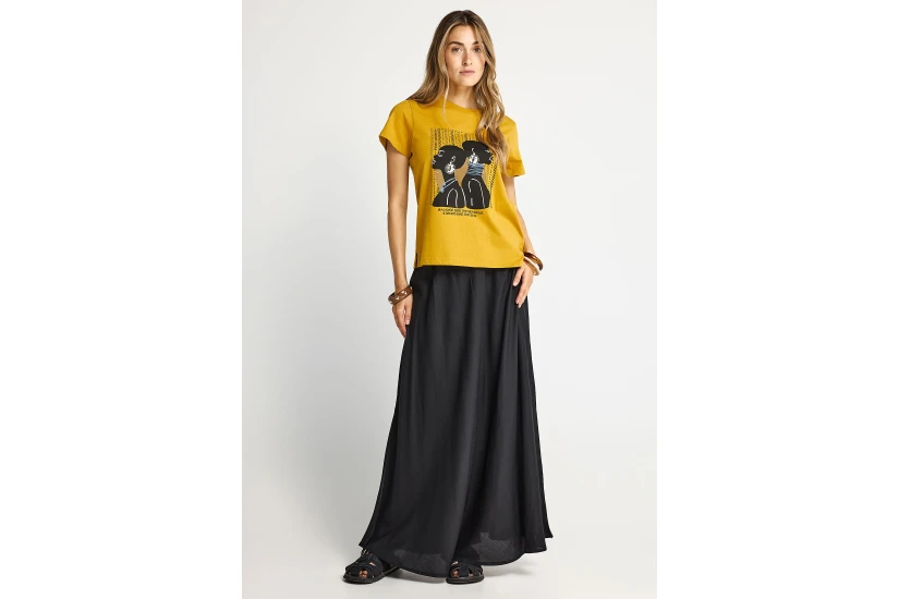 Funky Buddha Graphic Print Γυναικείο Κοντομάνικο T-Shirt Μουσταρδί
