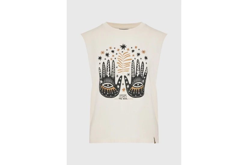 Funky Buddha Graphic Print Γυναικεία Αμάνικη Μπλούζα Εκρού