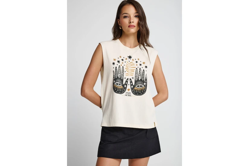 Funky Buddha Graphic Print Γυναικεία Αμάνικη Μπλούζα Εκρού