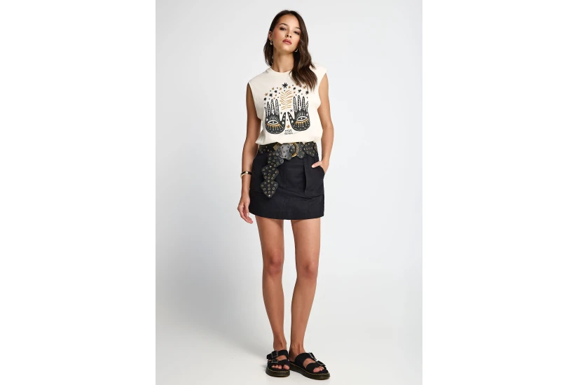 Funky Buddha Graphic Print Γυναικεία Αμάνικη Μπλούζα Εκρού