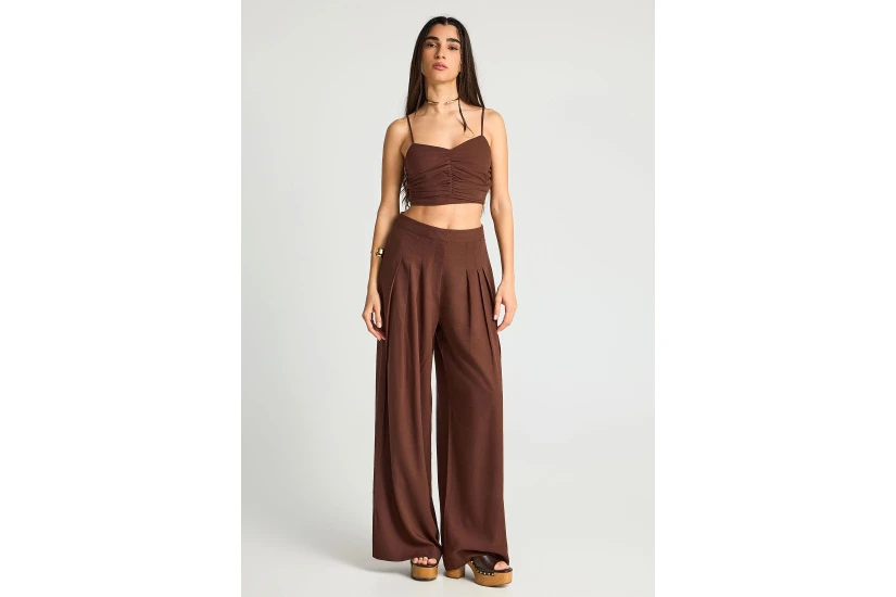 Funky Buddha Γυναικείο Αμάνικο Crop Top Καφέ