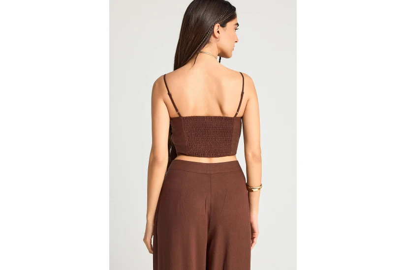 Funky Buddha Γυναικείο Αμάνικο Crop Top Καφέ