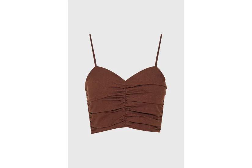 Funky Buddha Γυναικείο Αμάνικο Crop Top Καφέ