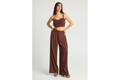 Funky Buddha Linen Blend Παντελόνα Γυναικεία (FBL013-124-02-COCONUT-SHELL)