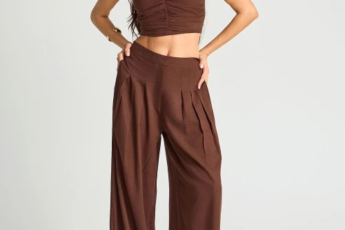 Funky Buddha Linen Blend Παντελόνα Γυναικεία (FBL013-124-02-COCONUT-SHELL)