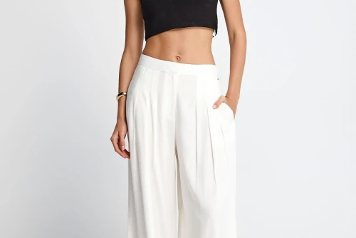 Funky Buddha Linen Blend Παντελόνα Γυναικεία (FBL013-124-02-OFF-WHITE)