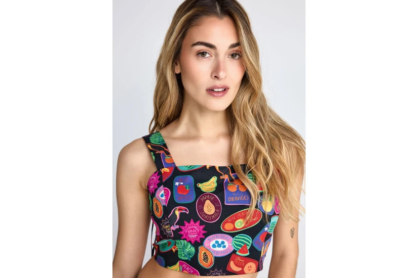 Funky Buddha Γυναικείο Αμάνικο Crop Top Πολύχρωμο