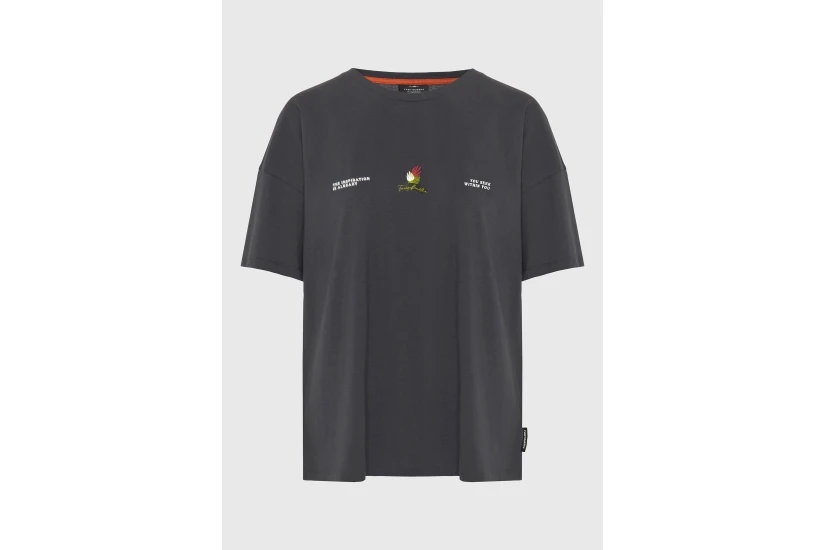 Funky Buddha Loose Fit With Artwork Print Γυναικείο Κοντομάνικο T-Shirt Ανθρακί