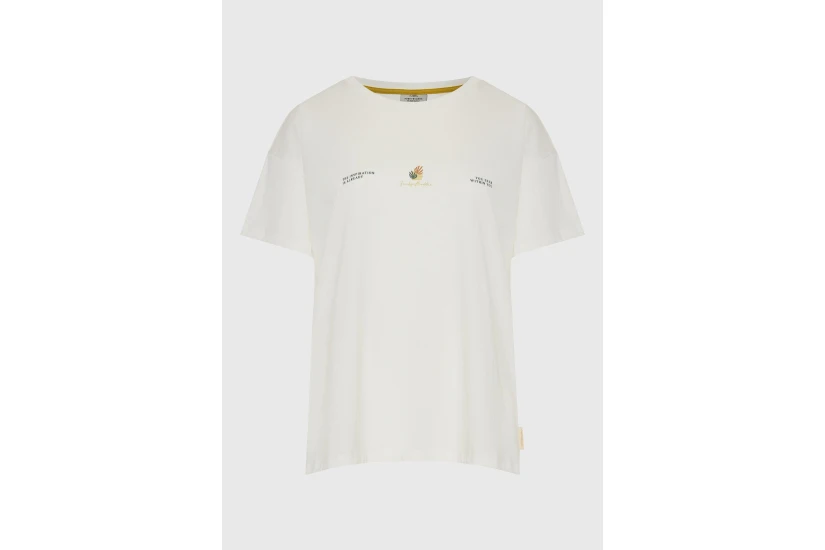 Funky Buddha Loose Fit With Artwork Print Γυναικείο Κοντομάνικο T-Shirt Εκρού