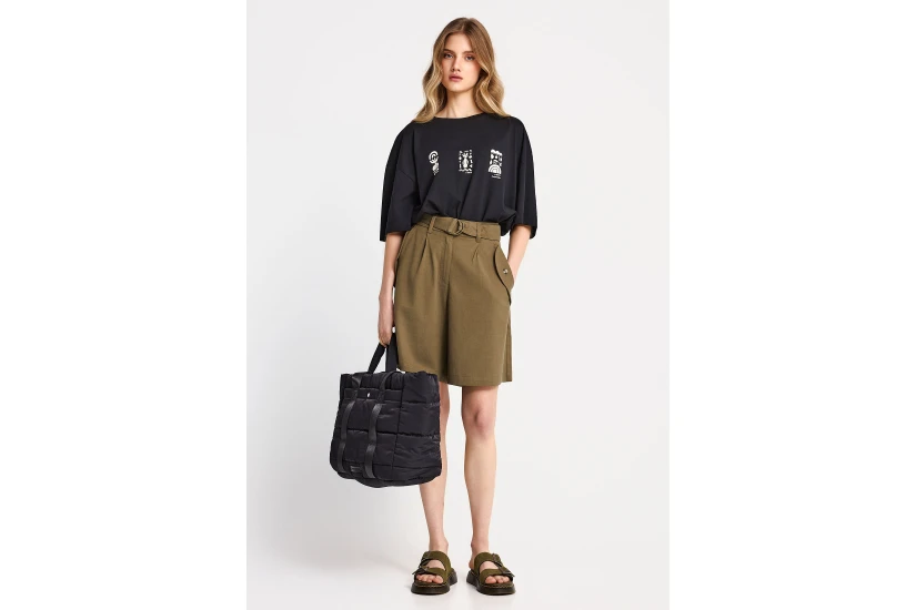 Funky Buddha Γυναικείο Κοντομάνικο T-Shirt Μαύρο