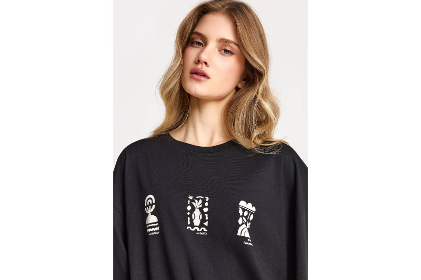Funky Buddha Γυναικείο Κοντομάνικο T-Shirt Μαύρο