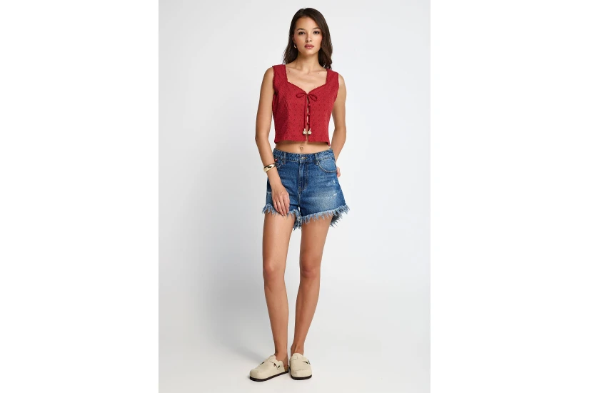 Funky Buddha Γυναικεία Αμάνικο Crop Top Κόκκινο