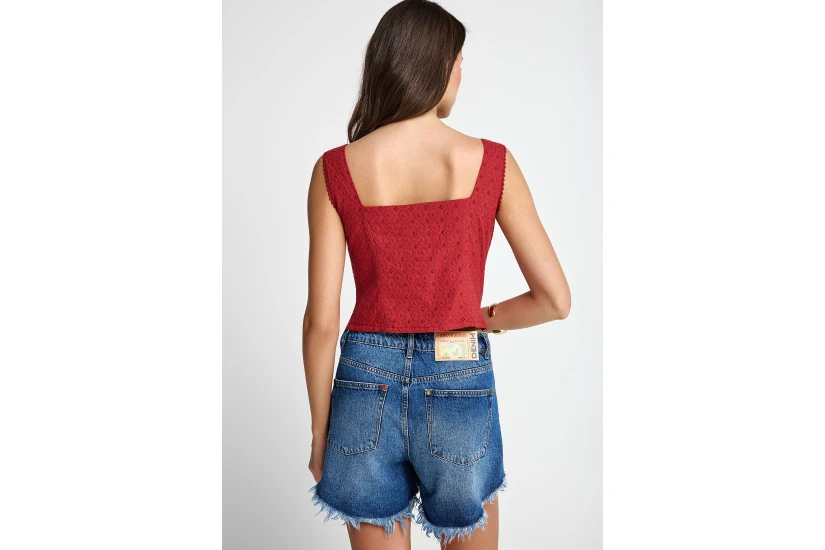 Funky Buddha Γυναικεία Αμάνικο Crop Top Κόκκινο