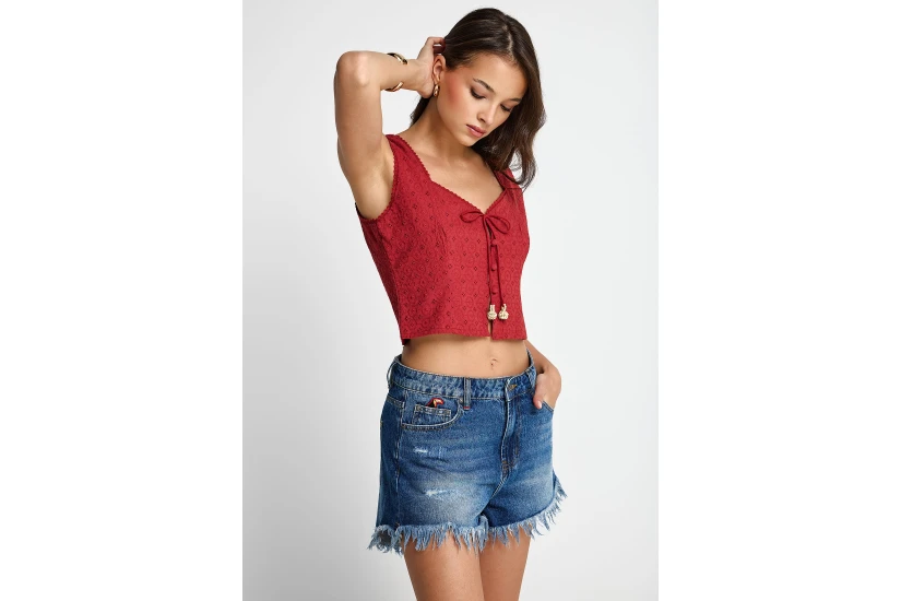 Funky Buddha Γυναικεία Αμάνικο Crop Top Κόκκινο