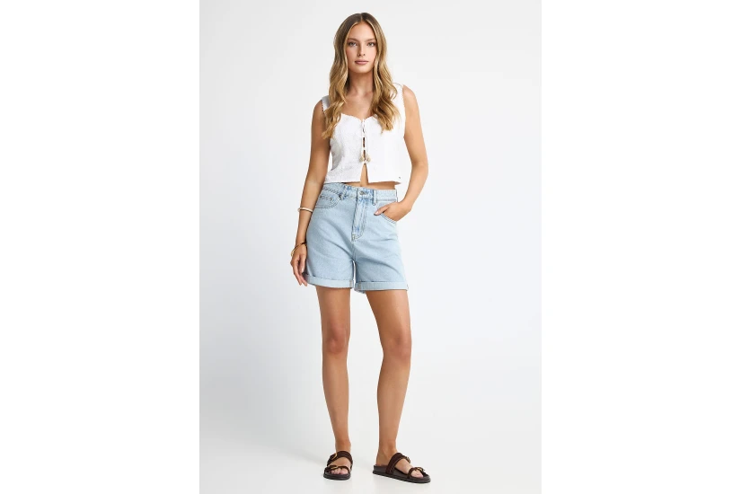 Funky Buddha Embroidery Γυναικείο Αμάνικο Crop Top Λευκό
