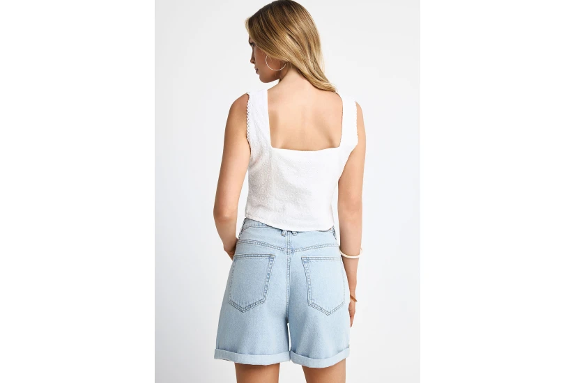 Funky Buddha Embroidery Γυναικείο Αμάνικο Crop Top Λευκό