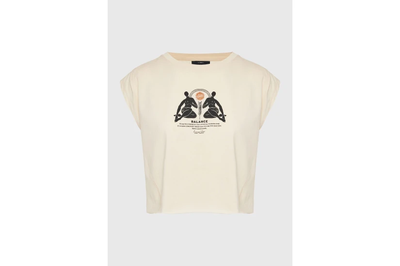 Funky Buddha Γυναικείο Κοντομάνικο T-Shirt Μπεζ
