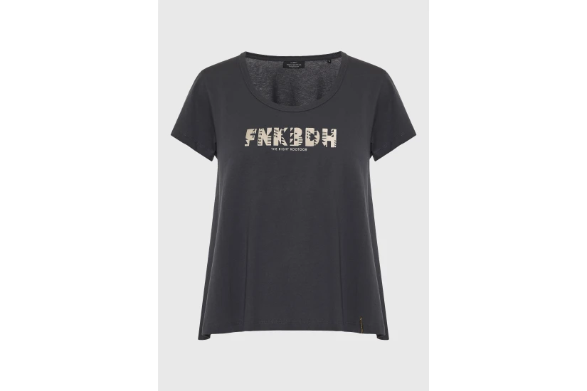 Funky Buddha Organic Cotton Printed Γυναικείο Κοντομάνικο T-Shirt Ανθρακί