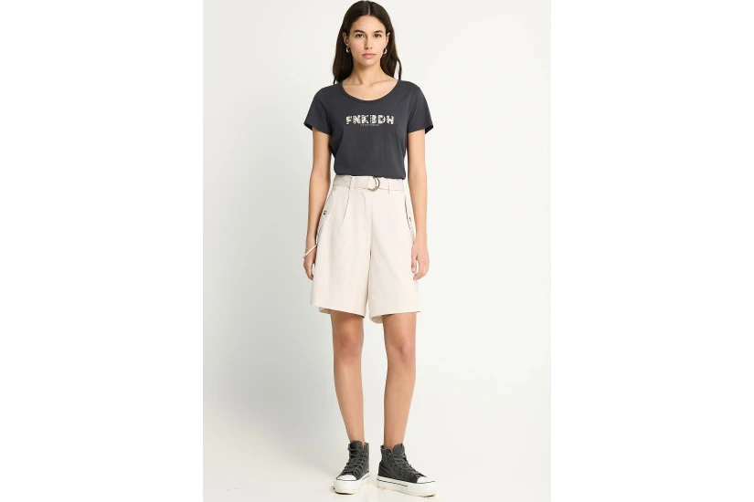 Funky Buddha Organic Cotton Printed Γυναικείο Κοντομάνικο T-Shirt Ανθρακί