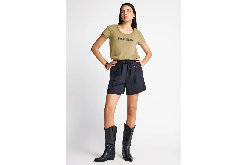 Funky Buddha Organic Cotton Printed Γυναικείο Κοντομάνικο T-Shirt Λαδί