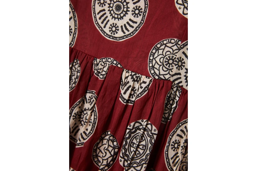 Funky Buddha Printed Cotton Γυναικείο Φόρεμα Maxi Μπορντό, Εκρού, Μαύρο