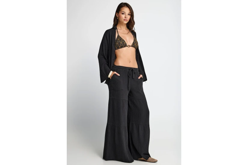 Funky Buddha Wide Leg Γυναικεία Παντελόνα Μαύρη