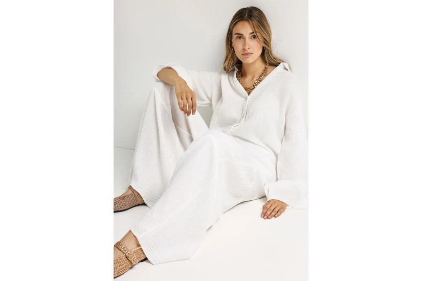 Funky Buddha Wide Leg Γυναικεία Παντελόνα Λευκή