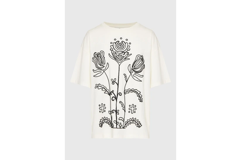 Funky Buddha Γυναικείο Κοντομάνικο T-Shirt Μπεζ, Μαύρο