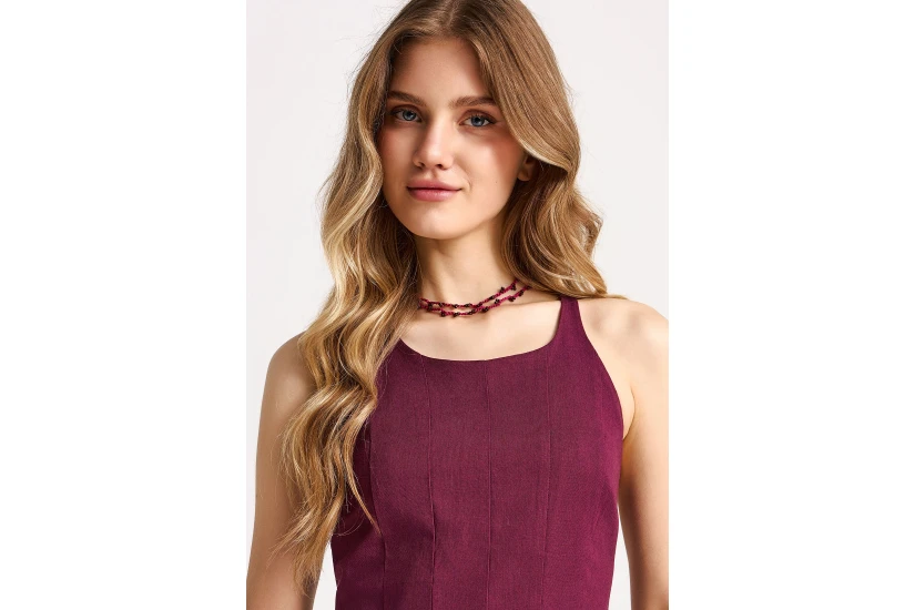 Funky Buddha Linen Blend Γυναικείο Φόρεμα Mini Μπορντό