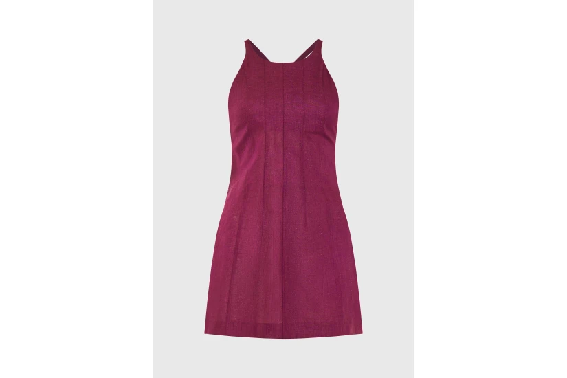 Funky Buddha Linen Blend Γυναικείο Φόρεμα Mini Μπορντό