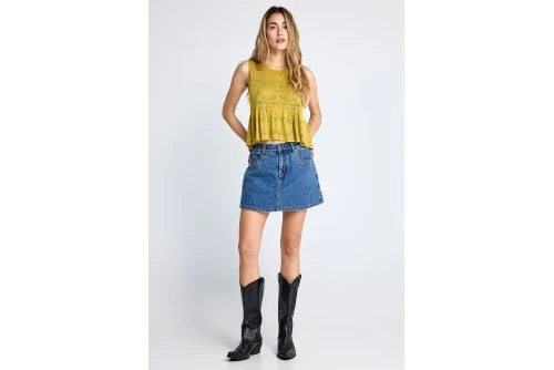 Funky Buddha Crochet Μπλούζα Αμάνικη Γυναικεία (FBL013-132-17-LEMONGRASS)