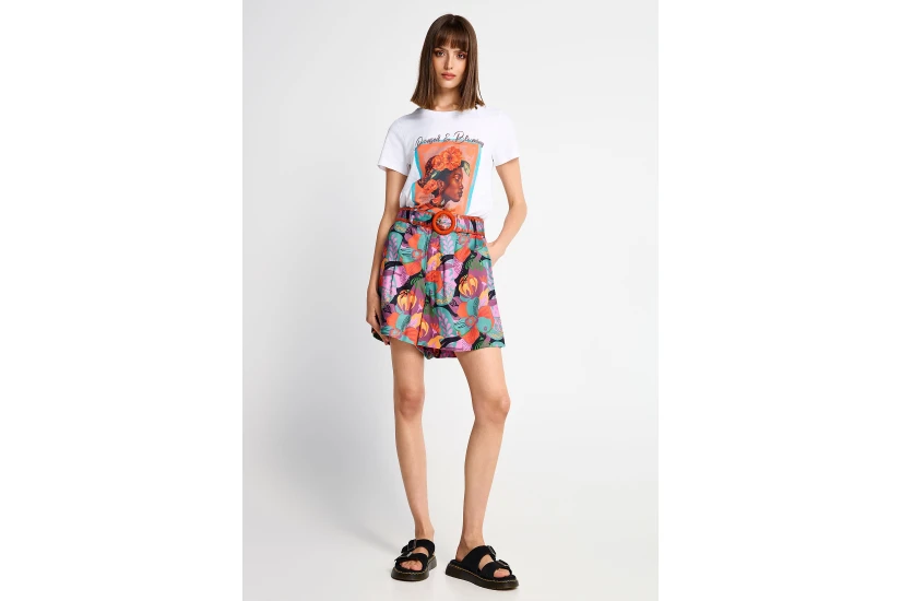 Funky Buddha Γυναικείο Κοντομάνικο T-Shirt Λευκό