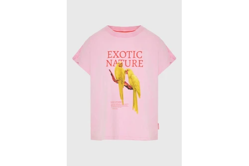 Funky Buddha Printed Cotton Loose T-Shirt Γυναικείο (FBL013-135-04-CANDY-PINK)
