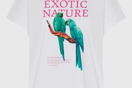 Funky Buddha Printed Cotton Loose T-Shirt Γυναικείο (FBL013-135-04-WHITE)