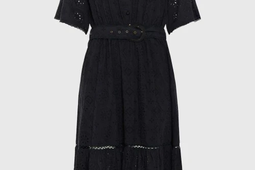 Funky Buddha Embroidered Relaxed-Fit Cotton Φόρεμα Midi Γυναικείο (FBL013-135-13-BLACK)