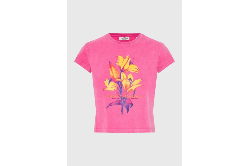 Funky Buddha Γυναικείο Κοντομάνικο T-Shirt Φούξια, Κίτρινο, Πορτοκαλί, Μπλε Σκούρο