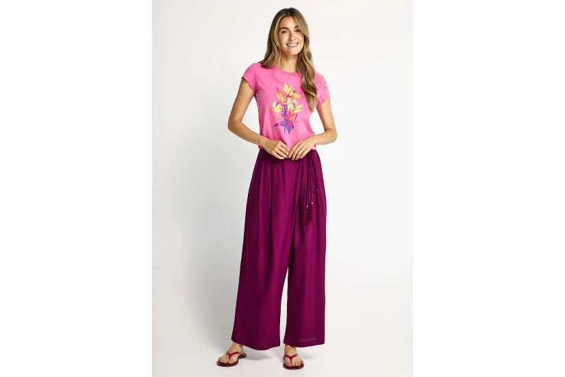 Funky Buddha Γυναικείο Κοντομάνικο T-Shirt Φούξια, Κίτρινο, Πορτοκαλί, Μπλε Σκούρο