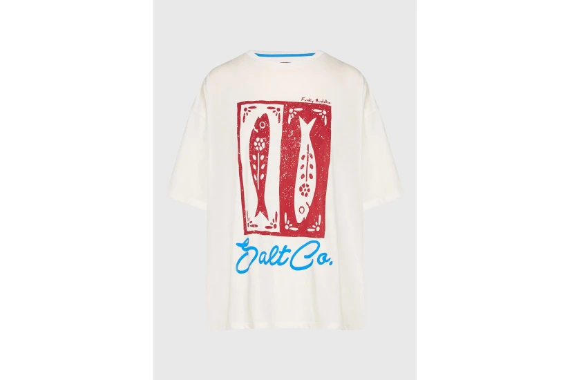 Funky Buddha Γυναικείο Κοντομάνικο T-Shirt Εκρού, Κόκκινο, Μπλε