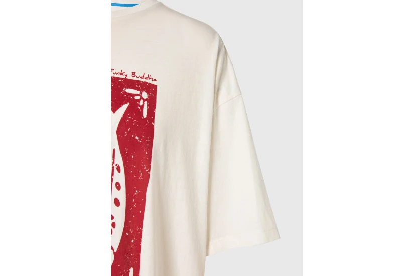 Funky Buddha Γυναικείο Κοντομάνικο T-Shirt Εκρού, Κόκκινο, Μπλε