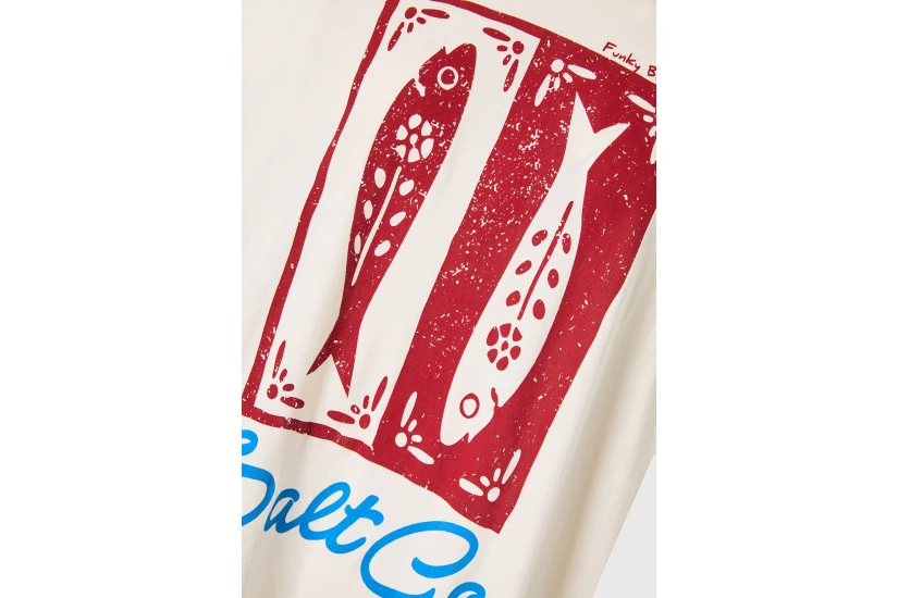 Funky Buddha Γυναικείο Κοντομάνικο T-Shirt Εκρού, Κόκκινο, Μπλε