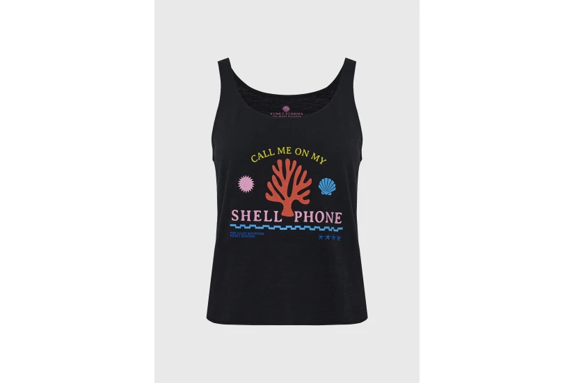 Funky Buddha Printed Γυναικεία Αμάνικη Μπλούζα Μαύρη