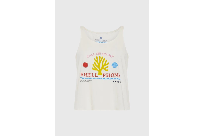 Funky Buddha Printed Γυναικεία Αμάνικη Μπλούζα Λευκή
