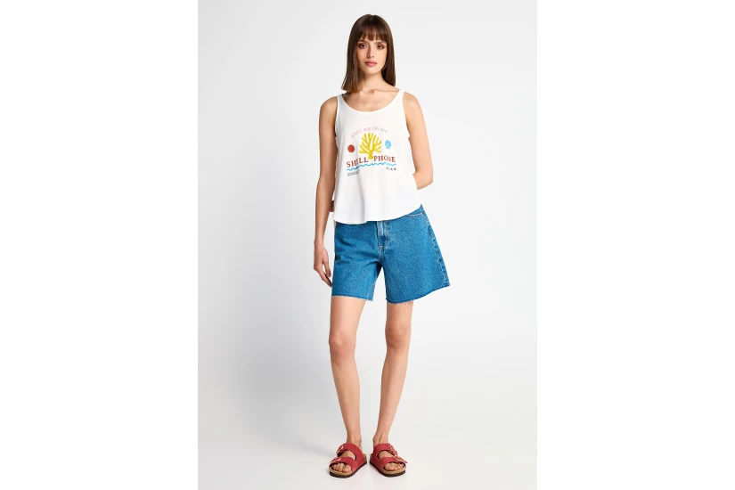 Funky Buddha Printed Γυναικεία Αμάνικη Μπλούζα Λευκή
