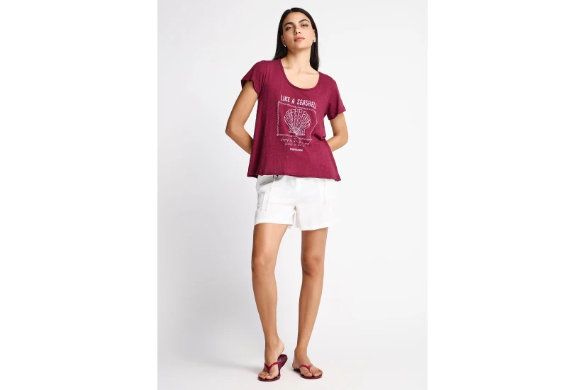 Funky Buddha Γυναικείο Κοντομάνικο T-Shirt Μπορντό, Ροζ