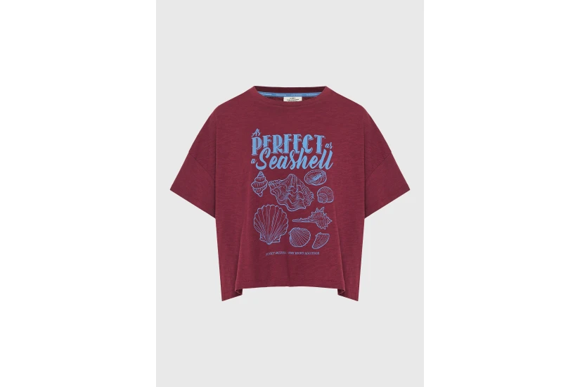 Funky Buddha Print Γυναικείο Κοντομάνικο T-Shirt Μπορντό, Μπλε